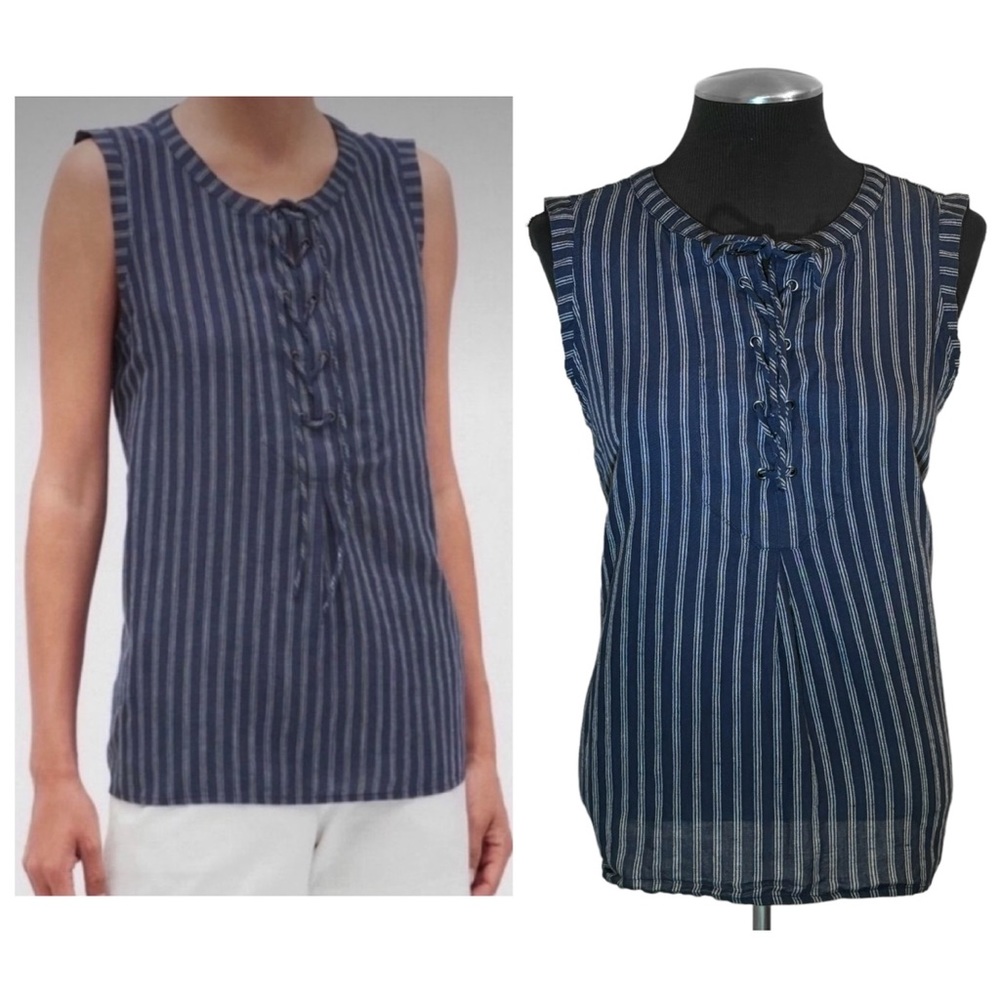 Banana Republic – Linen Blend Sleeveless Striped Lace Up Top – Small
